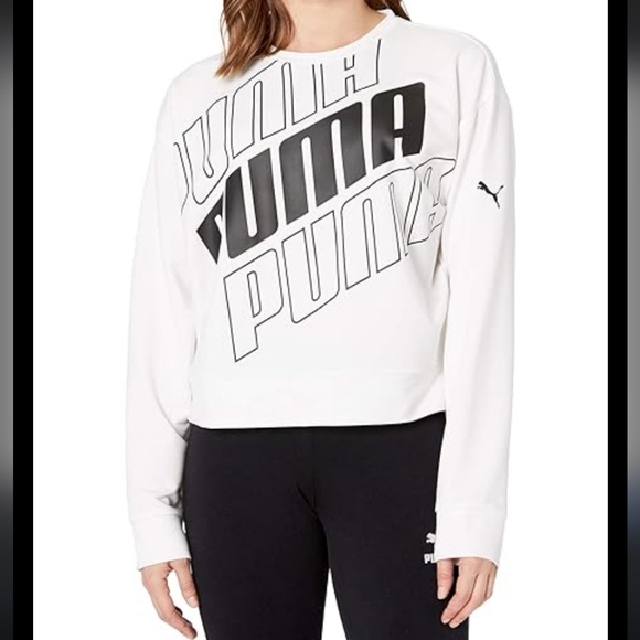 BNWT XL Puma Dry cell semi cropped white oversized Athletic  sweatshirt - Picture 1 of 13